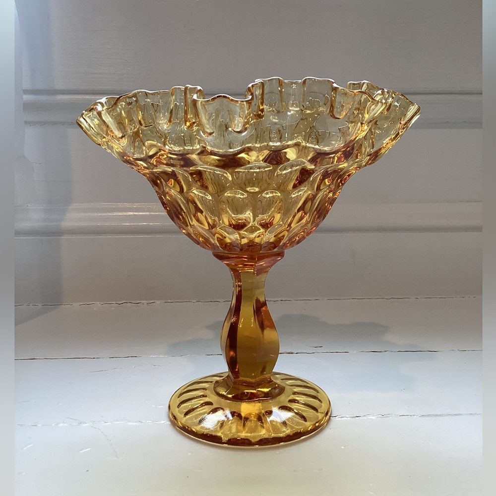 Vintage Fenton Amber Thumbprint Compote